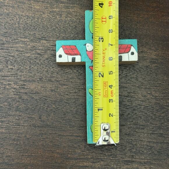 Cross El Salvador Vtg Handmade Turquoise Bird Floral Folk Art Artisan Religious - Picture 6 of 10